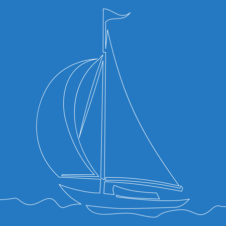 Continuous one single line drawing sailboat icon vector illustration concept