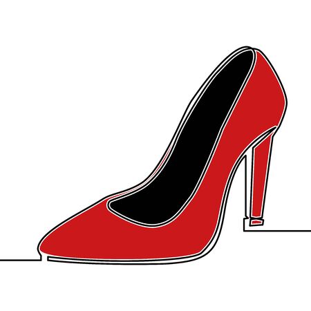 Flat colorful continuous drawing line art red high heel shoes icon vector illustration conceptのイラスト素材