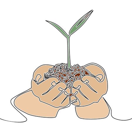 Flat colorful continuous drawing line art Ecology Save nature icon vector illustration conceptのイラスト素材