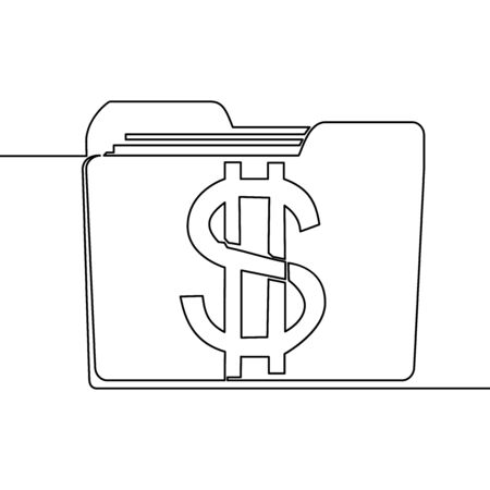 Continuous one single line drawing banking folder database with dollar sign icon vector illustration conceptのイラスト素材