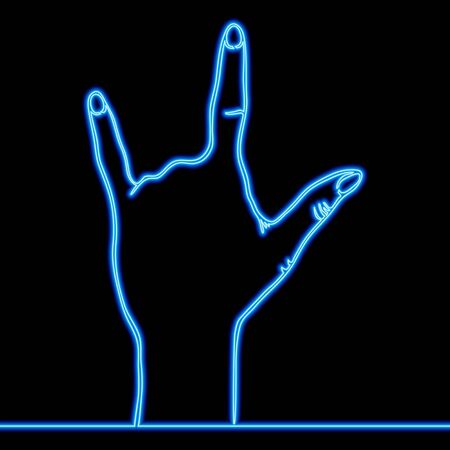 Continuous one single line drawing hand that rocks finger icon neon glow vector illustration conceptのイラスト素材