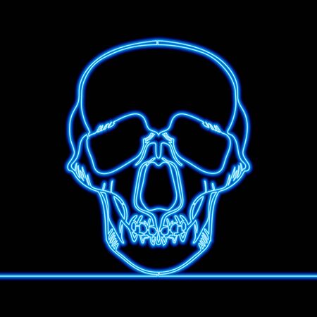 Continuous one single line drawing skull x-ray icon neon glow vector illustration conceptのイラスト素材