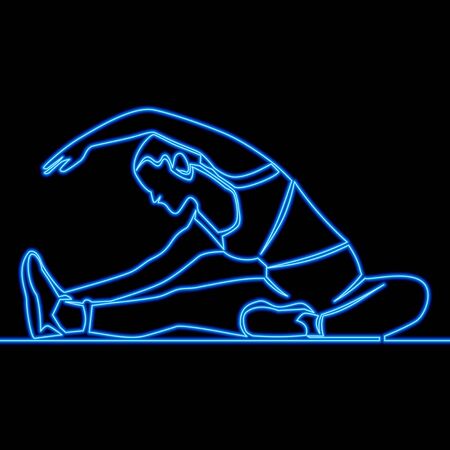 Continuous one single line drawing Woman Stretching Her Body icon neon glow vector illustration conceptのイラスト素材