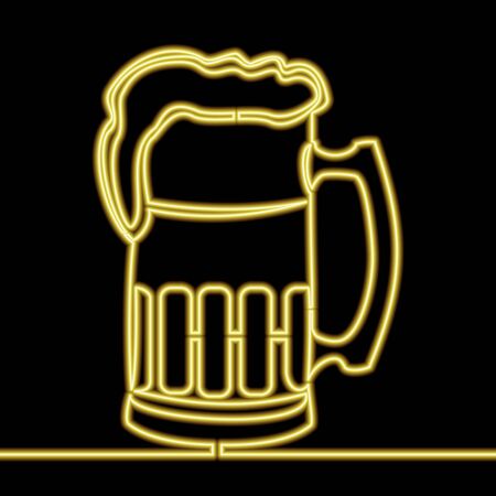 Continuous one single line drawing mug of beer icon neon glow vector illustration conceptのイラスト素材