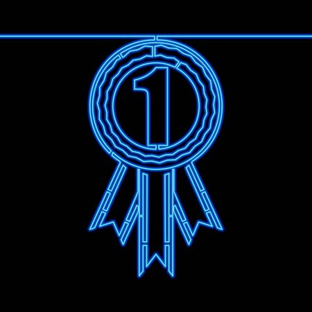 Continuous one single line drawing medal first awards icon neon glow vector illustration conceptのイラスト素材