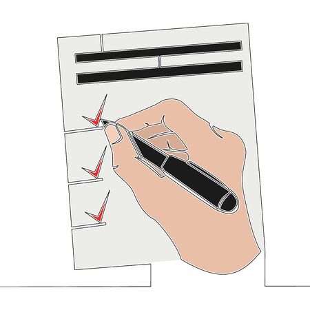Flat colorful continuous drawing line art agreement hand signing contract icon vector illustration conceptのイラスト素材
