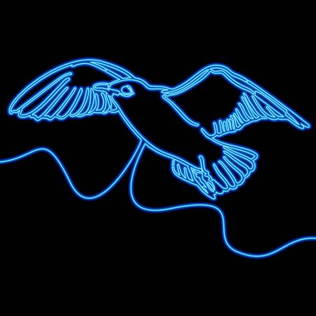 Continuous one single line drawing Bird blue  icon neon glow vector illustration conceptのイラスト素材