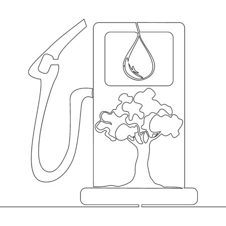Continuous one single line drawing bio fuel pump icon biofuel station industry vector illustration conceptのイラスト素材