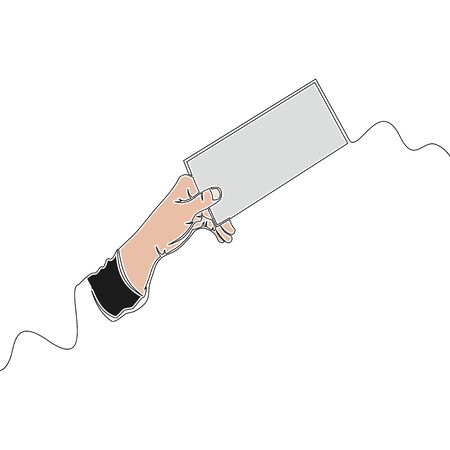 Flat colorful continuous drawing line art hand holding and showing business card icon vector illustration conceptのイラスト素材