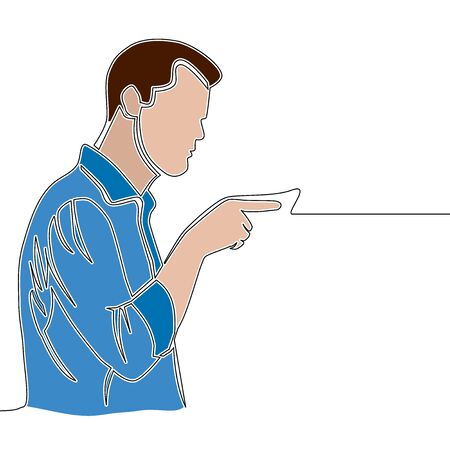 Flat colorful continuous drawing line art man pointing finger icon vector illustration conceptのイラスト素材