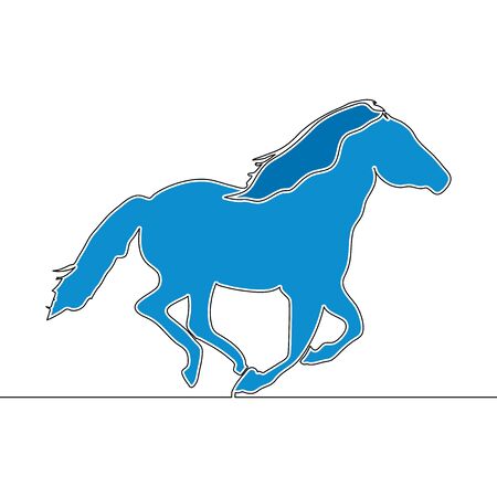 Flat colorful continuous drawing line art horse running Silhouette icon vector illustration conceptのイラスト素材