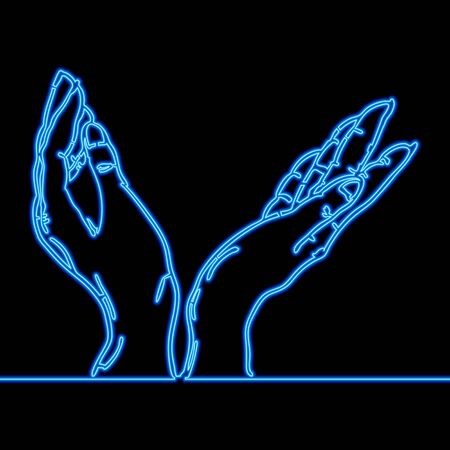 Continuous one single line drawing hand holding something gestures icon neon glow vector illustration conceptのイラスト素材