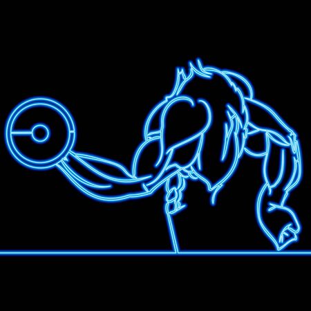 Continuous one single line drawing man raises dumbbell icon neon glow vector illustration conceptのイラスト素材