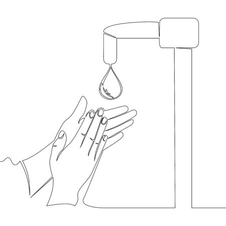 Continuous one single line drawing washing hands icon vector illustration conceptのイラスト素材