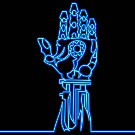 Continuous one single line drawing Biomechanics Robot arm icon neon glow vector illustration conceptのイラスト素材