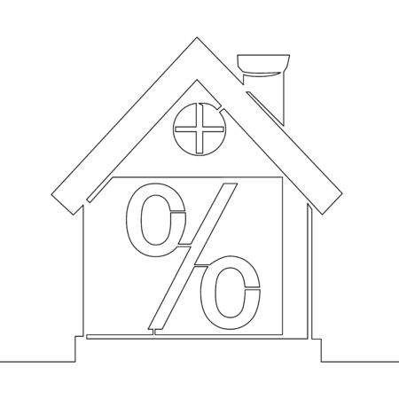 Continuous one single line drawing Loan house mortgage percent icon vector illustration conceptのイラスト素材