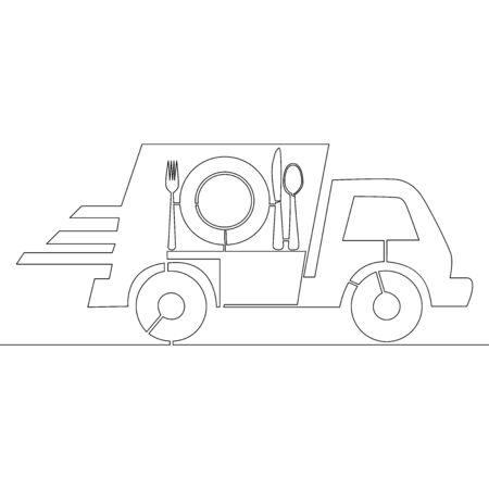 Continuous one single line drawing car food delivery service icon vector illustration conceptのイラスト素材