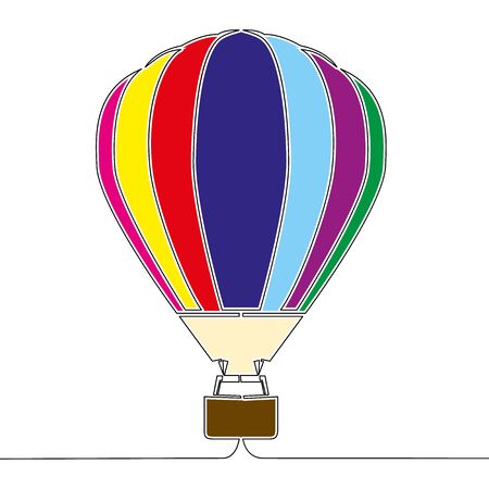 Flat colorful continuous drawing line art Hot air balloon icon vector illustration conceptのイラスト素材