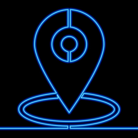Continuous one single line drawing Pointer symbol Location gps icon neon glow vector illustration conceptのイラスト素材