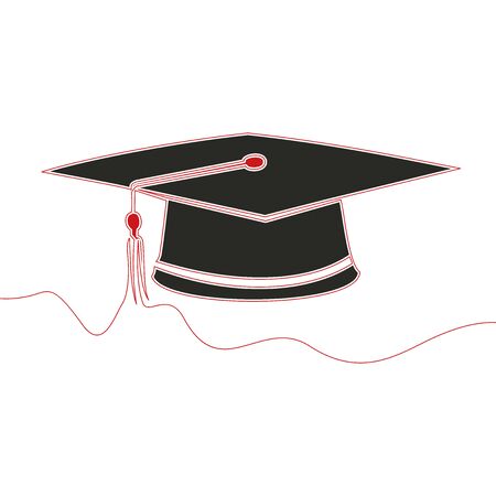 Flat colorful continuous drawing line art Graduation cap icon vector illustration conceptのイラスト素材