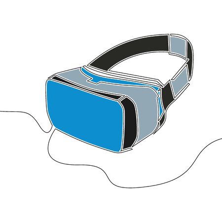 Flat colorful continuous drawing line art virtual reality glasses icon vector illustration conceptのイラスト素材