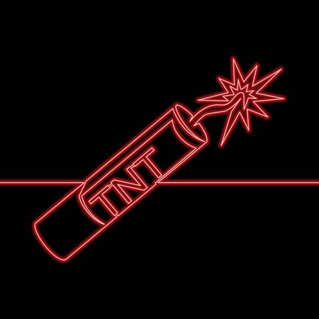 Continuous one single line drawing dynamite TNT icon neon glow vector illustration conceptのイラスト素材