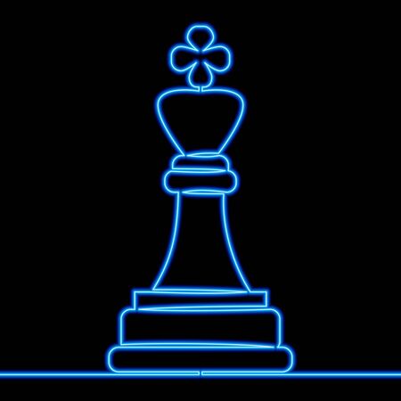 Continuous one single line drawing chess king strategy leadership icon neon glow vector illustration conceptのイラスト素材