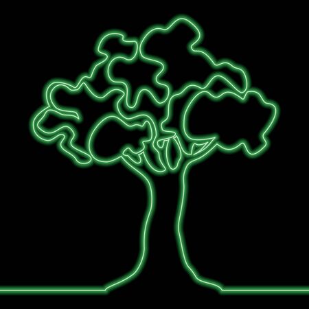 Continuous one single line drawing Green tree icon neon glow vector illustration conceptのイラスト素材
