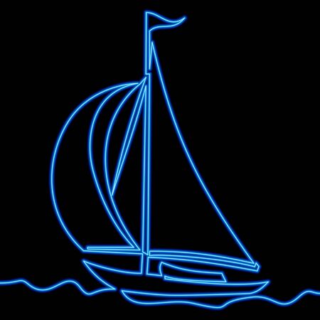 Continuous one single line drawing Sailing boat ship icon neon glow vector illustration conceptのイラスト素材