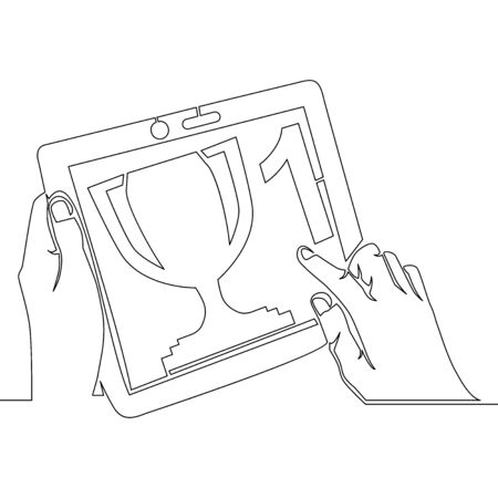 Continuous one single line drawing online reward icon vector illustration conceptのイラスト素材