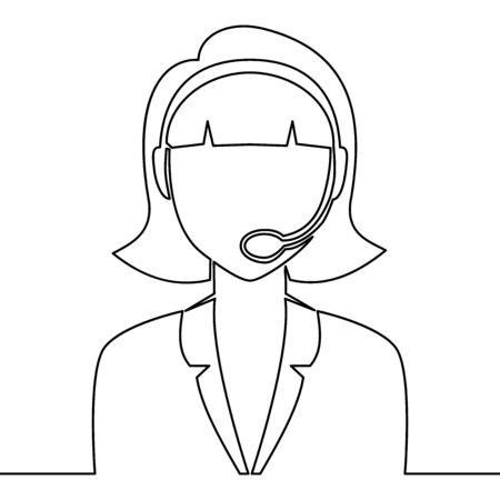 Continuous one single line drawing telemarketing agent operator with headsets Call center icon vector illustration conceptのイラスト素材