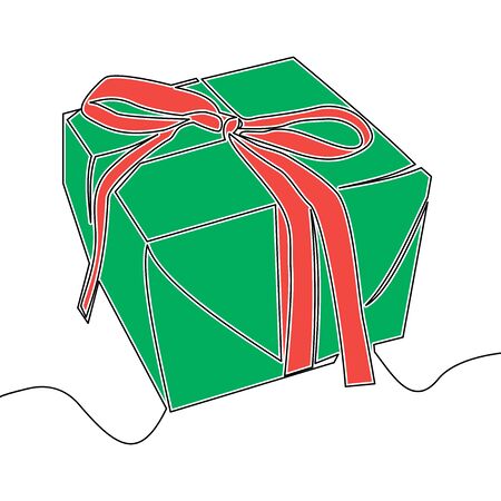 Flat continuous drawing line art Gift box icon vector illustration conceptのイラスト素材