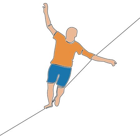 Flat continuous drawing line art man balancing on a rope icon vector illustration conceptのイラスト素材