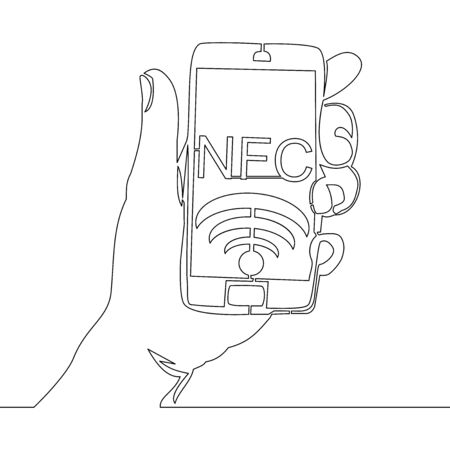 Continuous one single line drawing NFC payment smartphone icon vector illustration conceptのイラスト素材