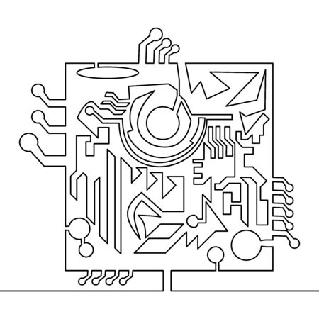 Continuous one single line drawing Microchip icon vector illustration conceptのイラスト素材