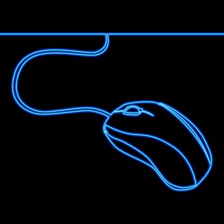 Continuous one single line drawing computer mouse icon neon glow vector illustration conceptのイラスト素材