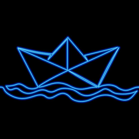 Continuous one single line drawing Boat paper ship icon neon glow vector illustration conceptのイラスト素材
