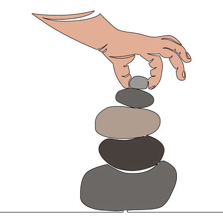 Flat colorful continuous drawing line art pile of flat stones Zen rock balancing icon vector illustration conceptのイラスト素材