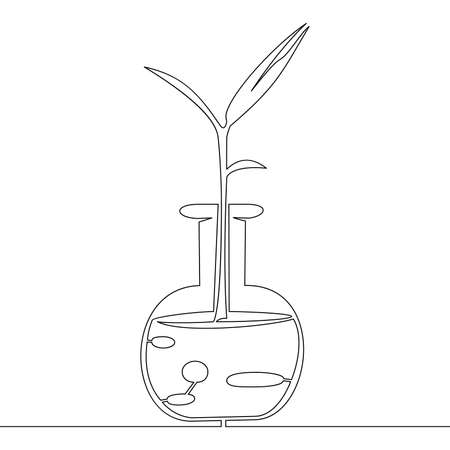 Continuous one single line drawing plant in a flask biotechnology icon vector illustration conceptのイラスト素材