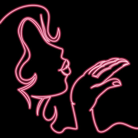 Continuous one single line drawing Woman blowing a kiss icon neon glow vector illustration conceptのイラスト素材