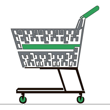 Flat colorful continuous drawing line art shopping cart icon vector illustration conceptのイラスト素材