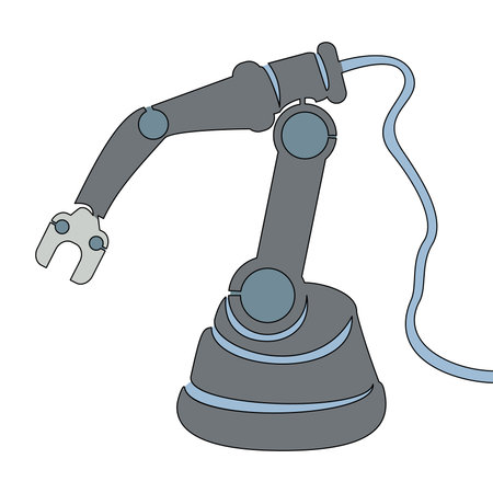 Flat colorful continuous drawing line art Industrial mechanical robot arm icon vector illustration...
