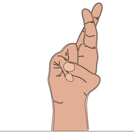 Flat colorful continuous drawing line art Keep fingers crossed Communication gestures icon vector illustration conceptのイラスト素材