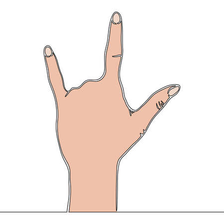Flat colorful continuous drawing line art Hand in rock gesture sign icon vector illustration conceptのイラスト素材