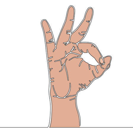 Flat colorful continuous drawing line art Perfect hand gesture sign icon vector illustration conceptのイラスト素材