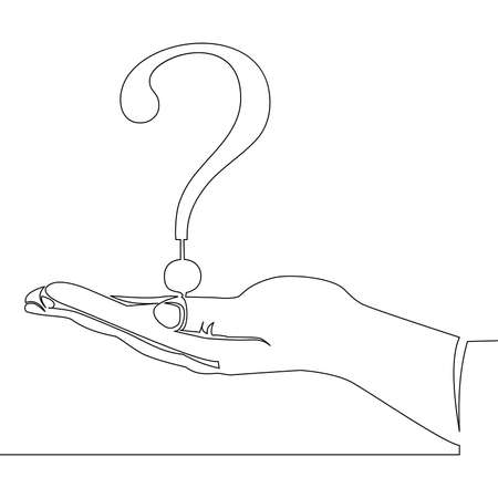 Continuous one single line drawing Hand holding question mark icon vector illustration conceptのイラスト素材