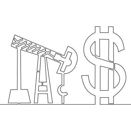Continuous one single line drawing Oil pump with dollar Oil industry iconのイラスト素材