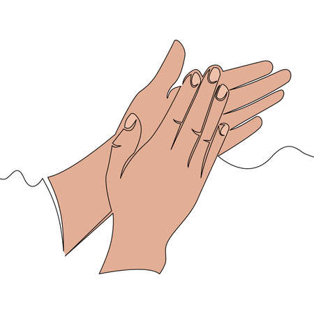 Flat colorful continuous drawing line art clapping applauding hands icon vector illustration conceptのイラスト素材