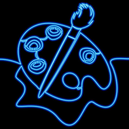 Continuous one single line drawing Palette with brush icon neon glow vector illustration conceptのイラスト素材