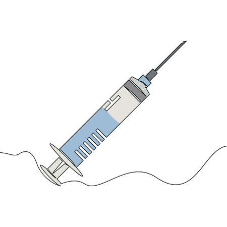 Flat colorful continuous drawing line art Syringe Health care icon vector illustration conceptのイラスト素材